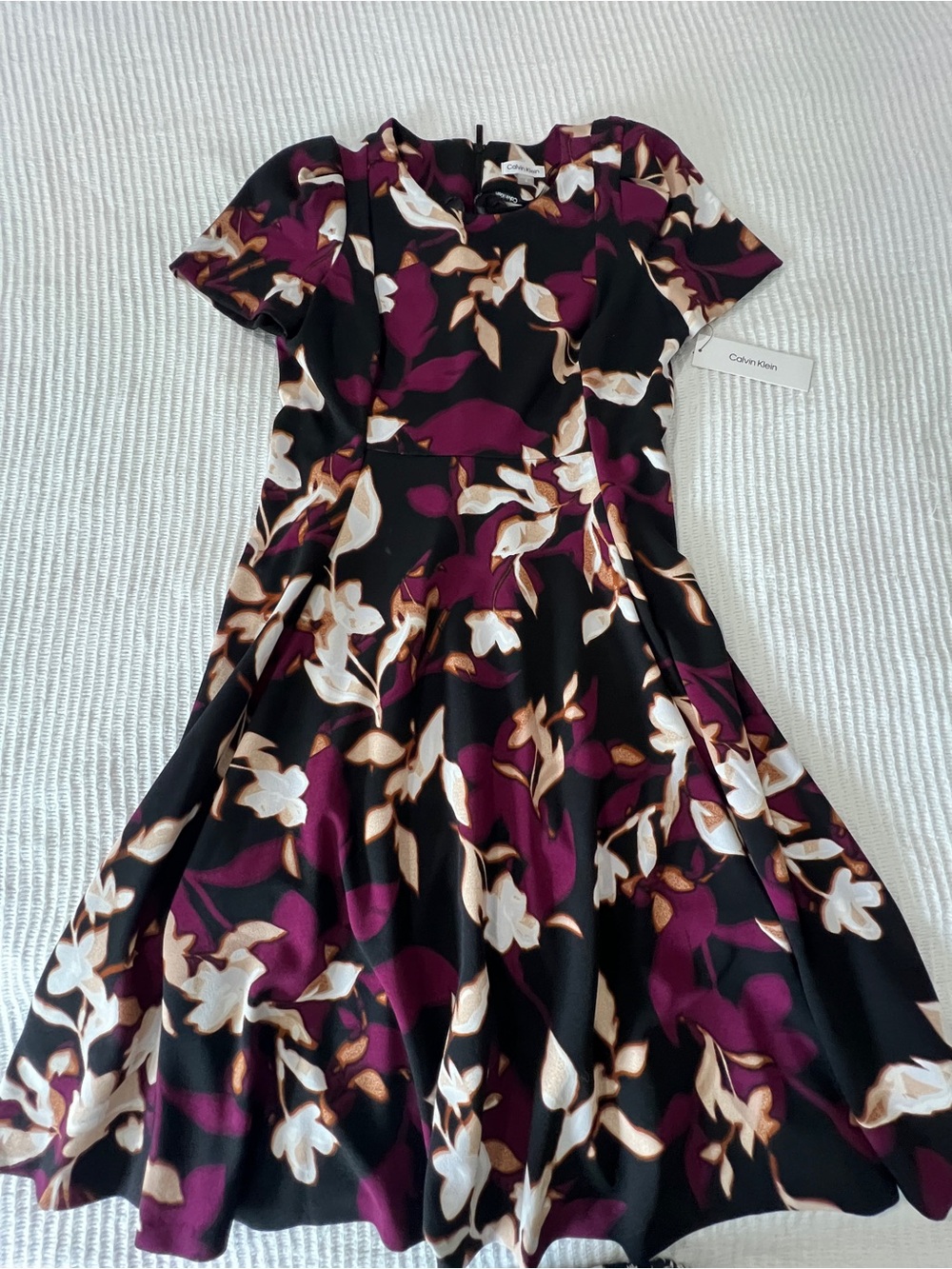 Calvin Klein Women's Black & Plum Floral Fit-and-Flare Dress. Size 12 NW
